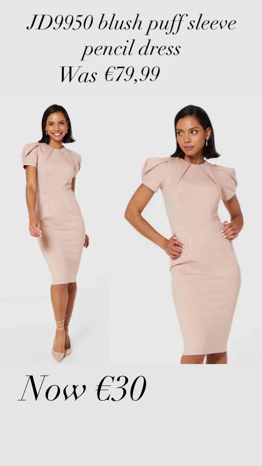 JD9950 blush puff sleeve pencil dress