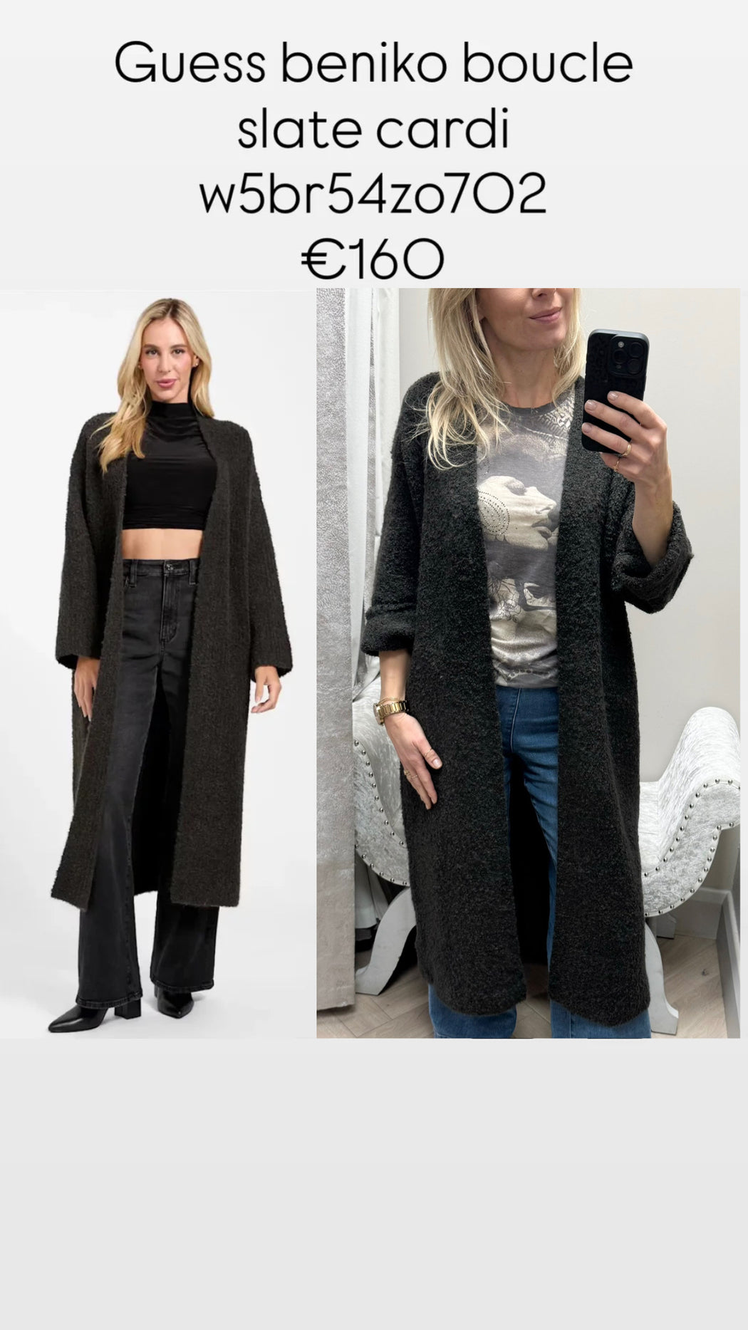 Guess beniko boucle slate cardi w5br54zo702