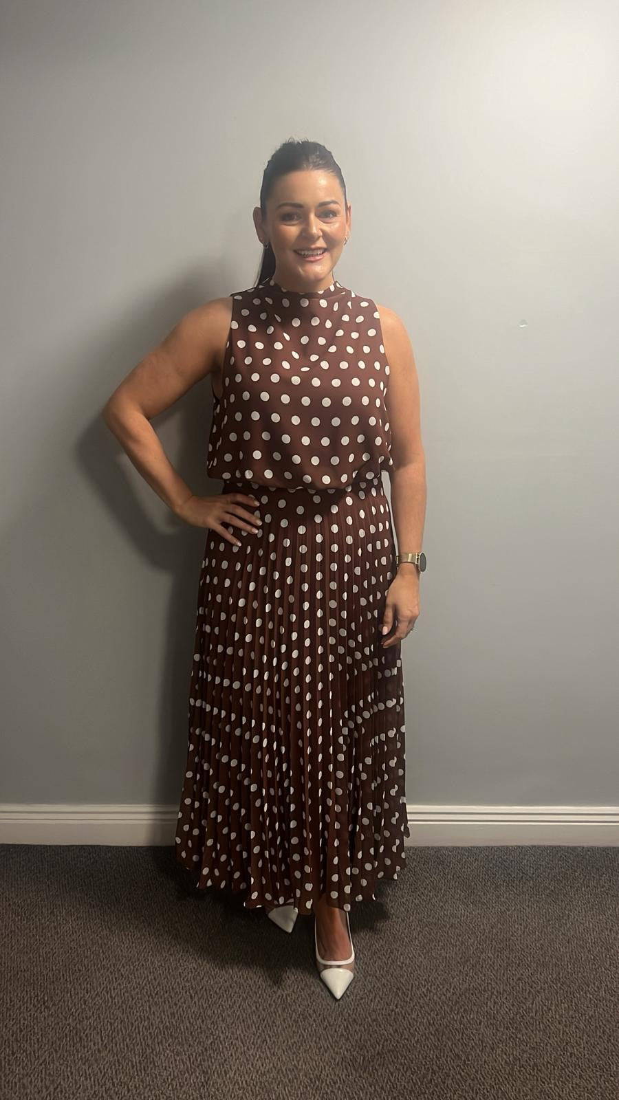 Molly brown drape pleat polka dot midi