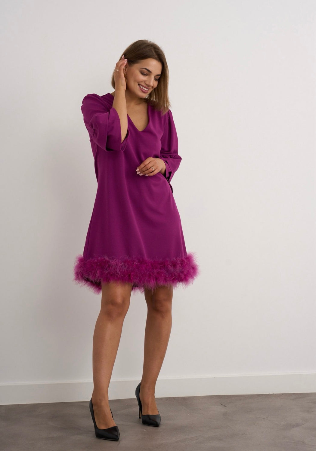 Kylie magenta fur trim dress