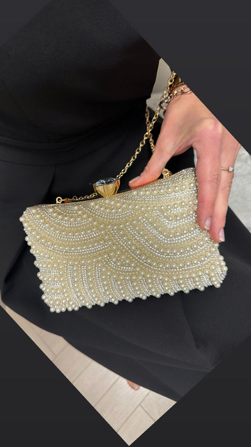 Pearl crystal evening clutch