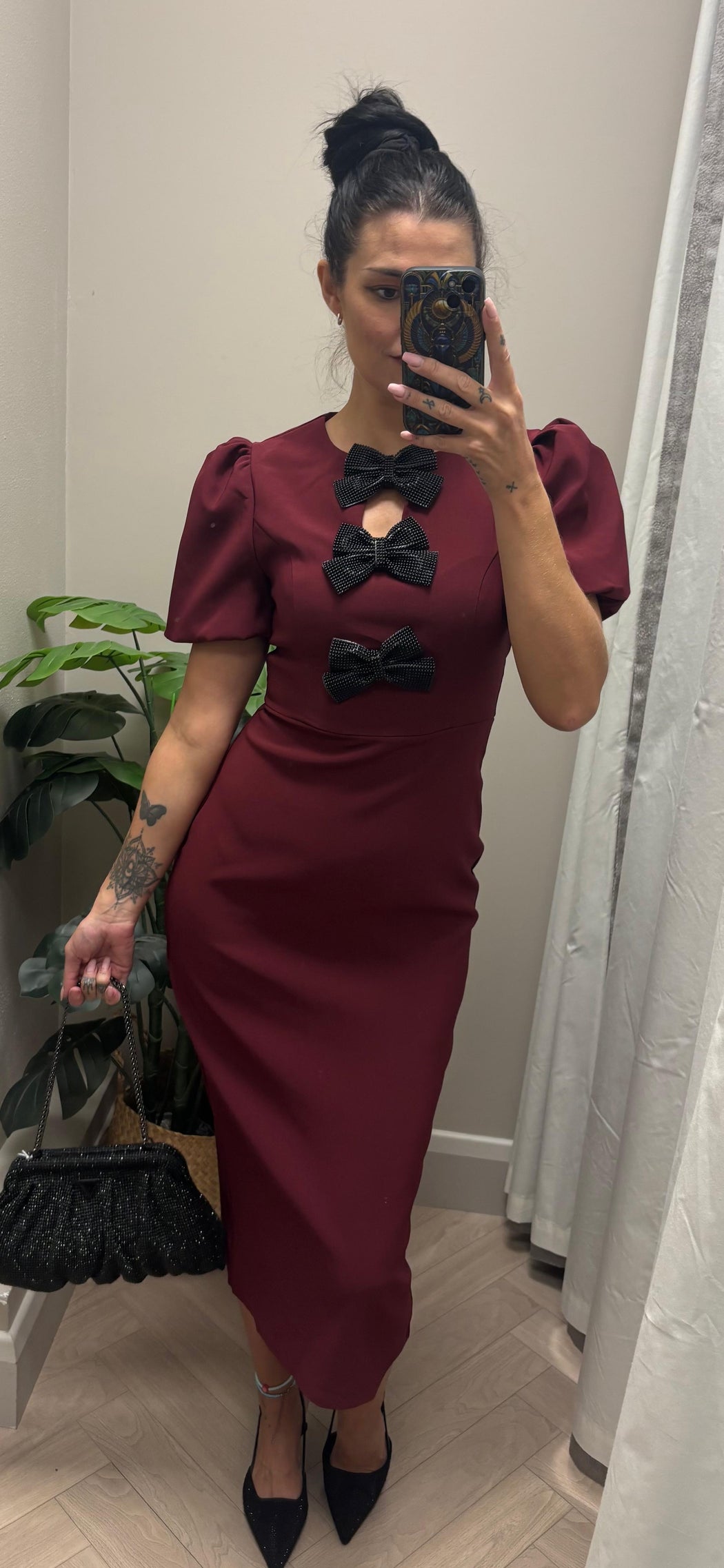 Emma Cut Out Bow Midi Dress Berry