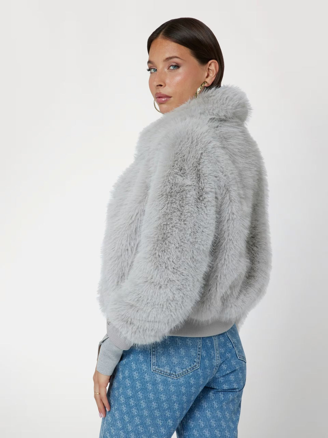 Faux fur grey guess bomber