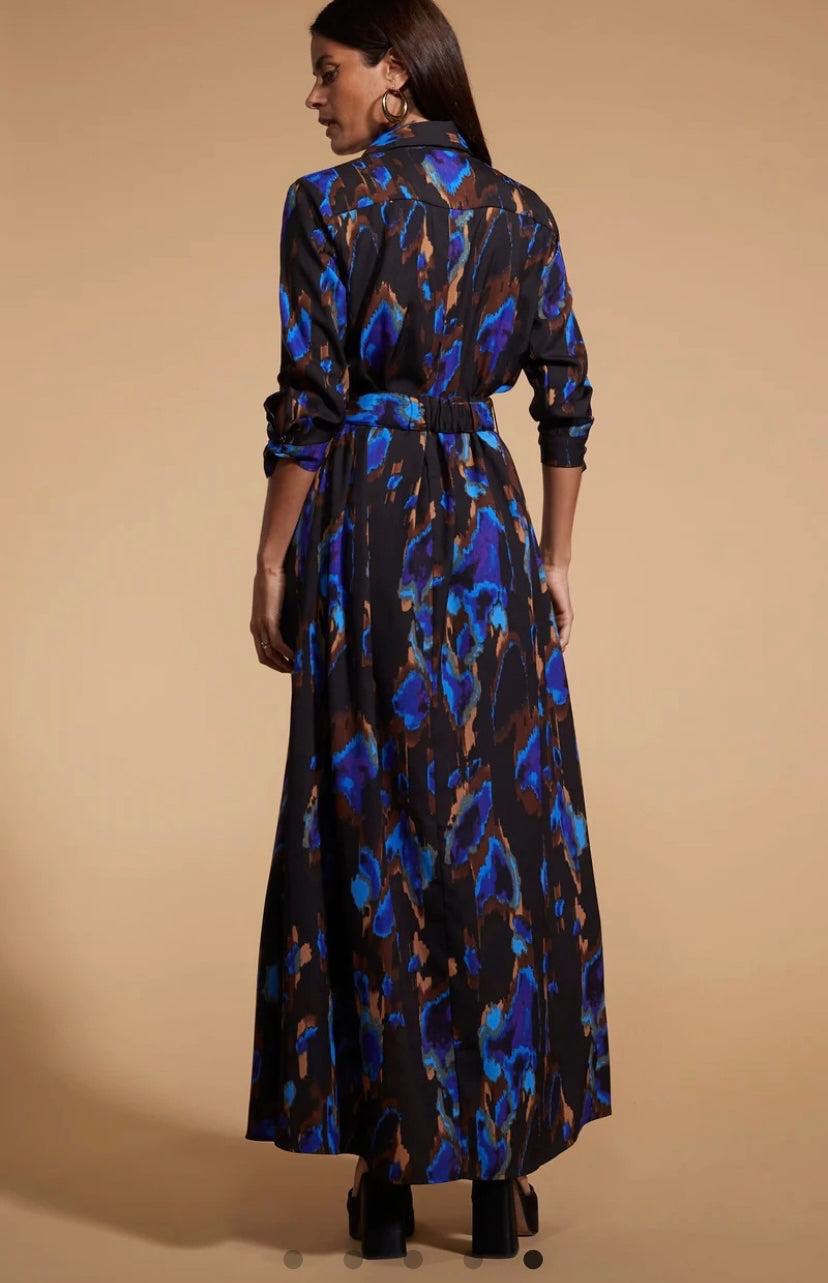 DOVE DRESS IN CAMO ABSTRACT BLUE ON BLACK