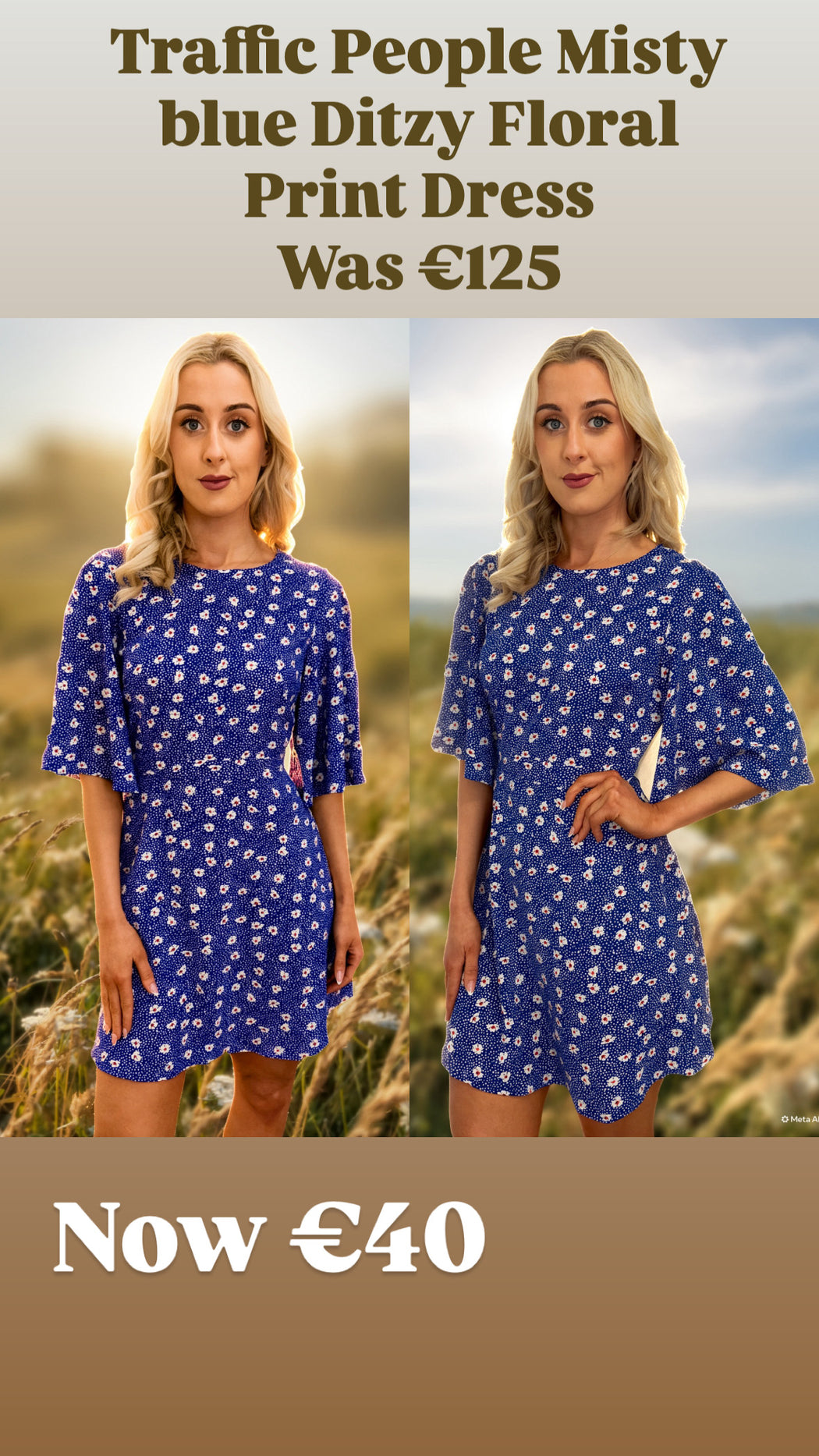 Traffic People Misty blue Ditzy Floral Print Dress