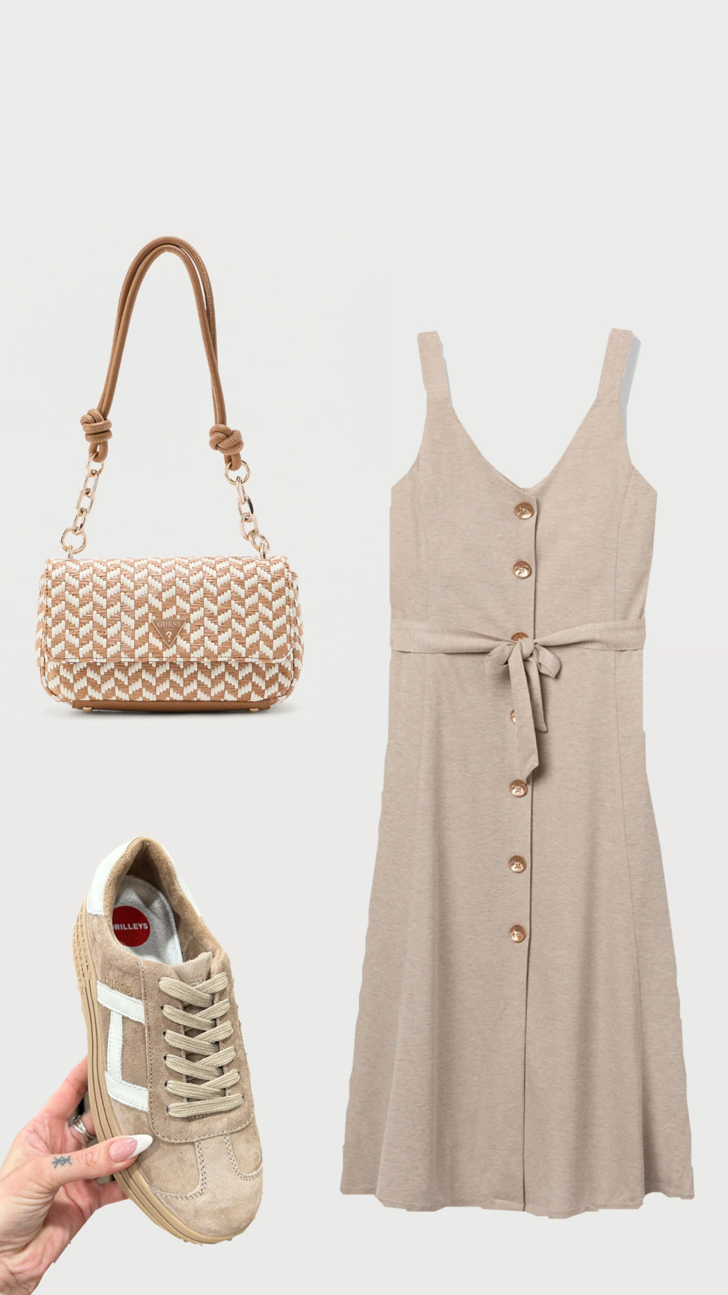 Shara beige gold button detail dress