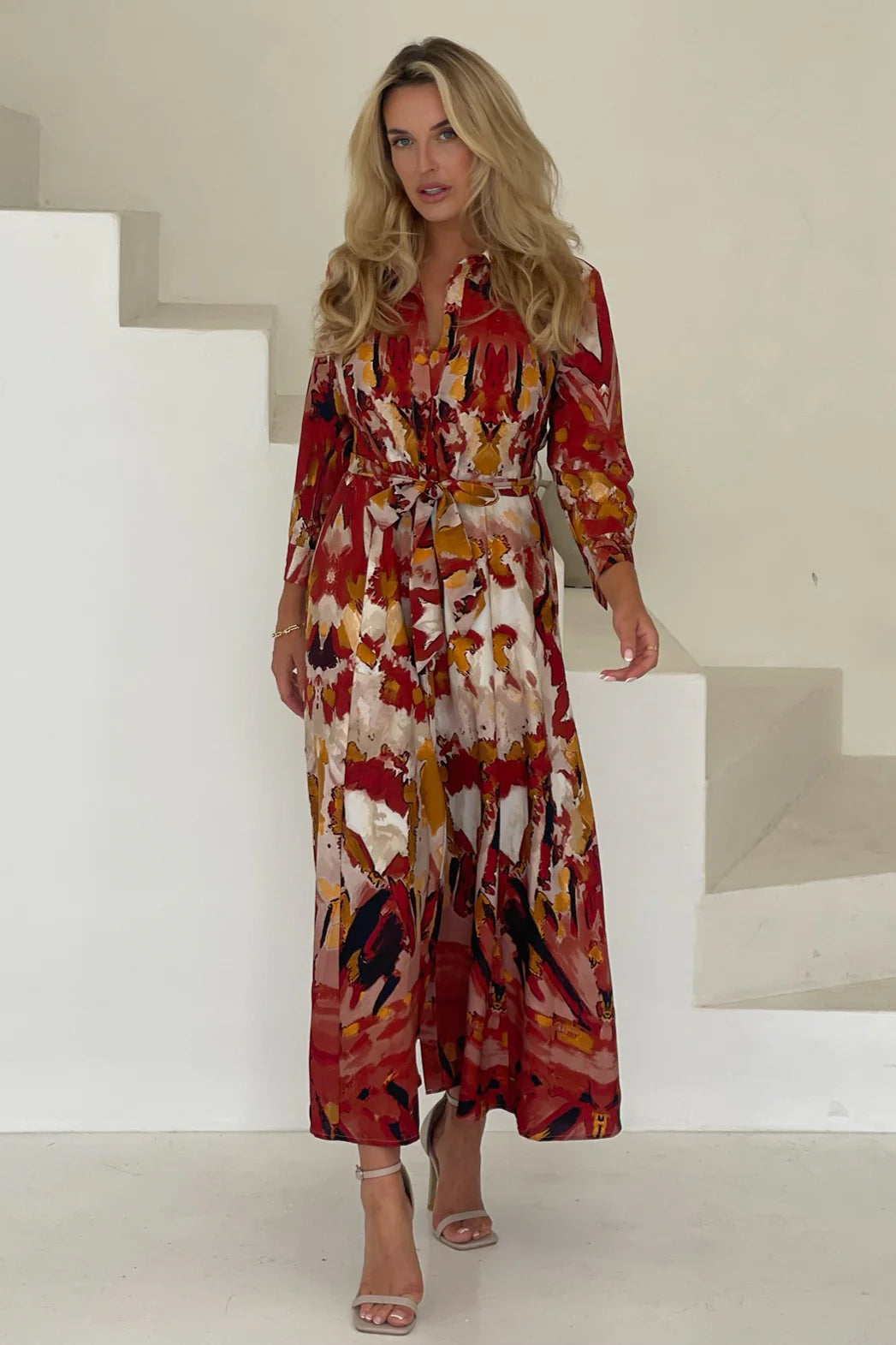 Angela Mixed Abstarct Shirt Maxi Dress