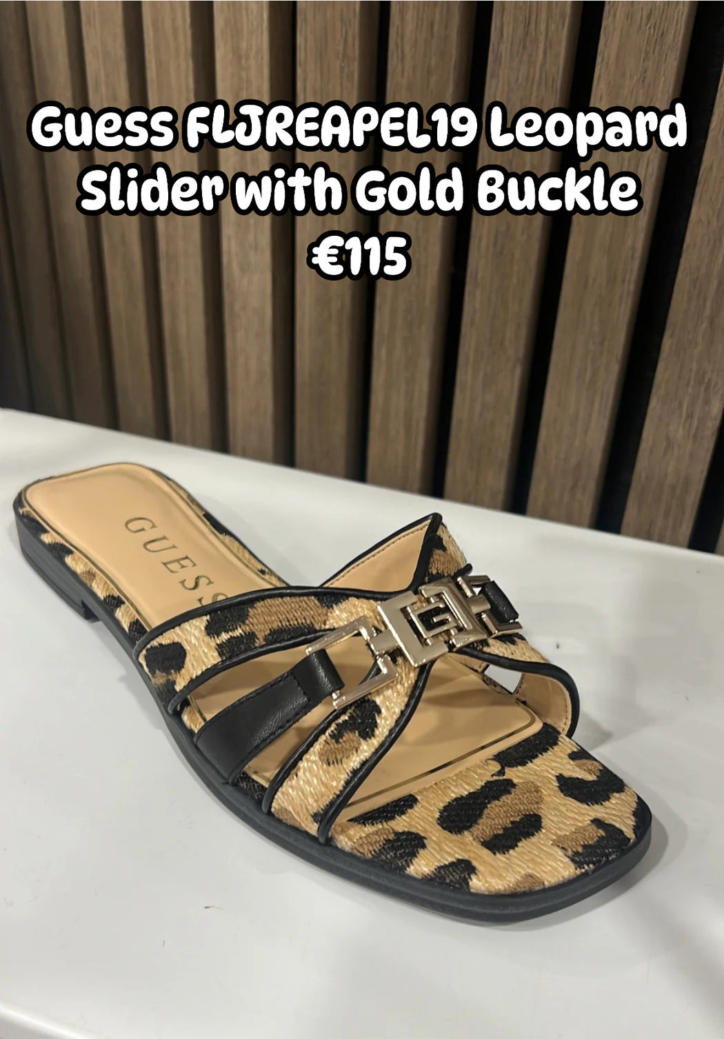 Guess FLJREAPEL19 Leopard Slider with Gold Buckle