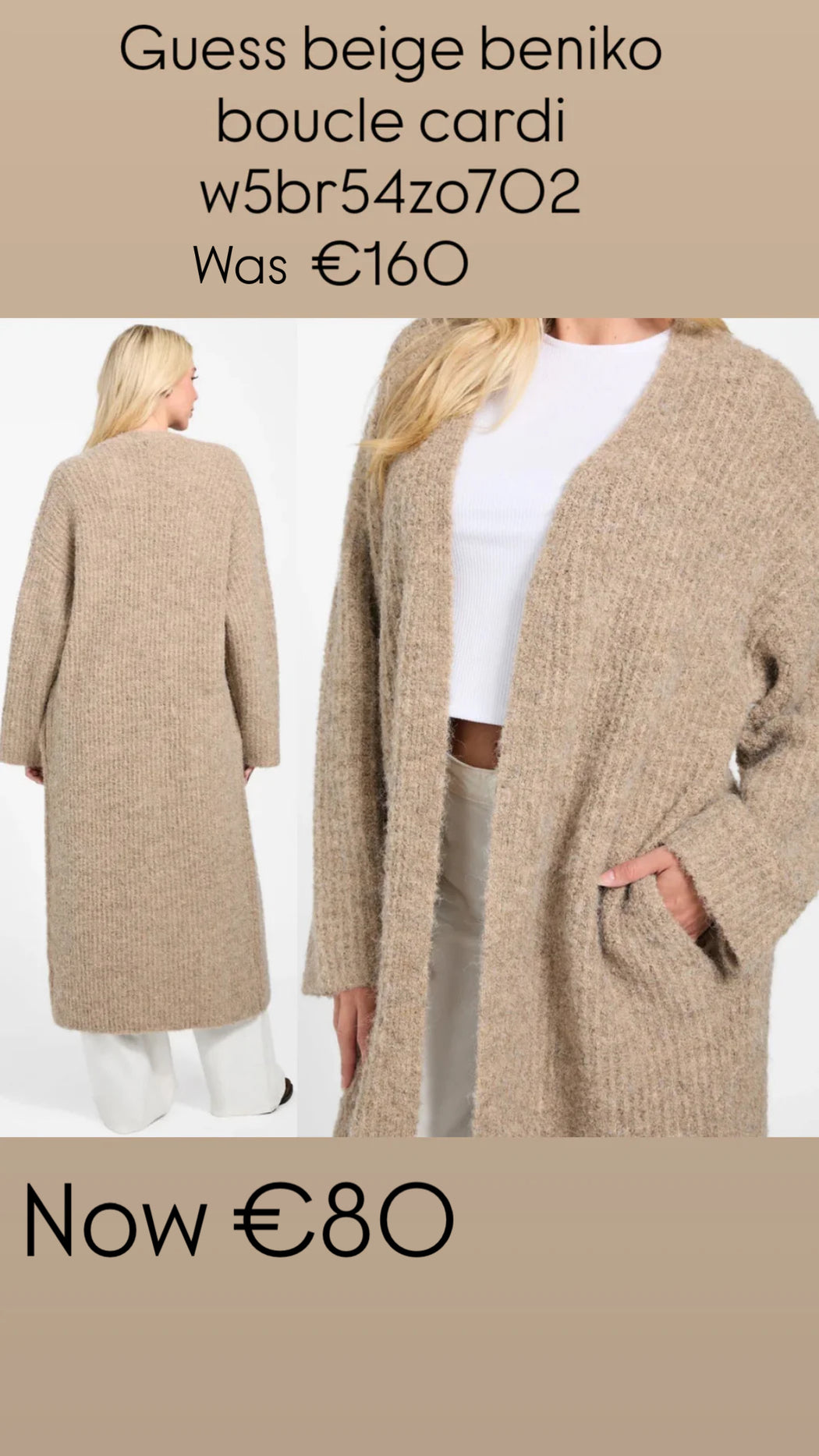 Guess beige beniko boucle  cardi w5br54zo702