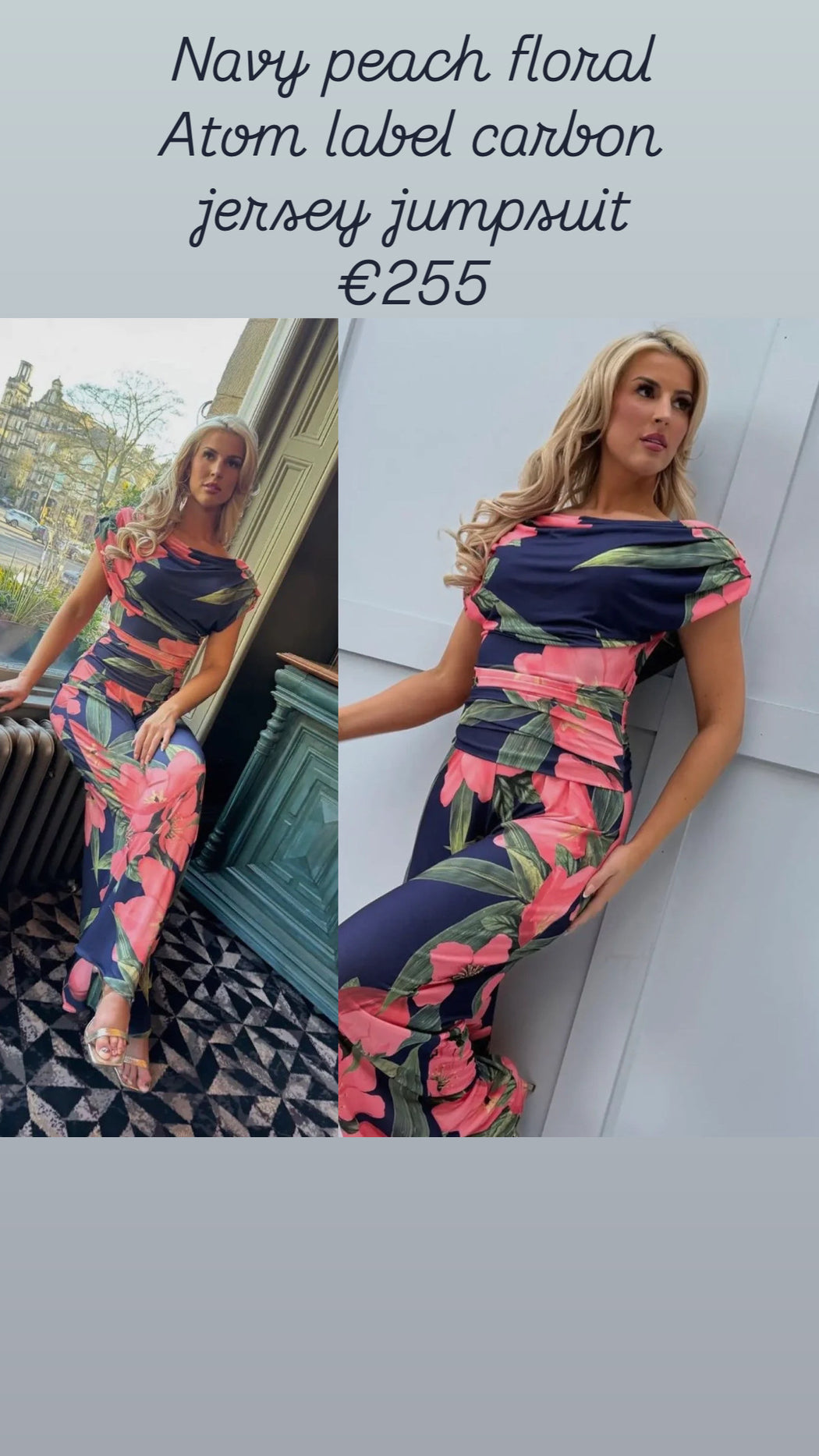 Navy peach floral Atom label  carbon jersey jumpsuit
