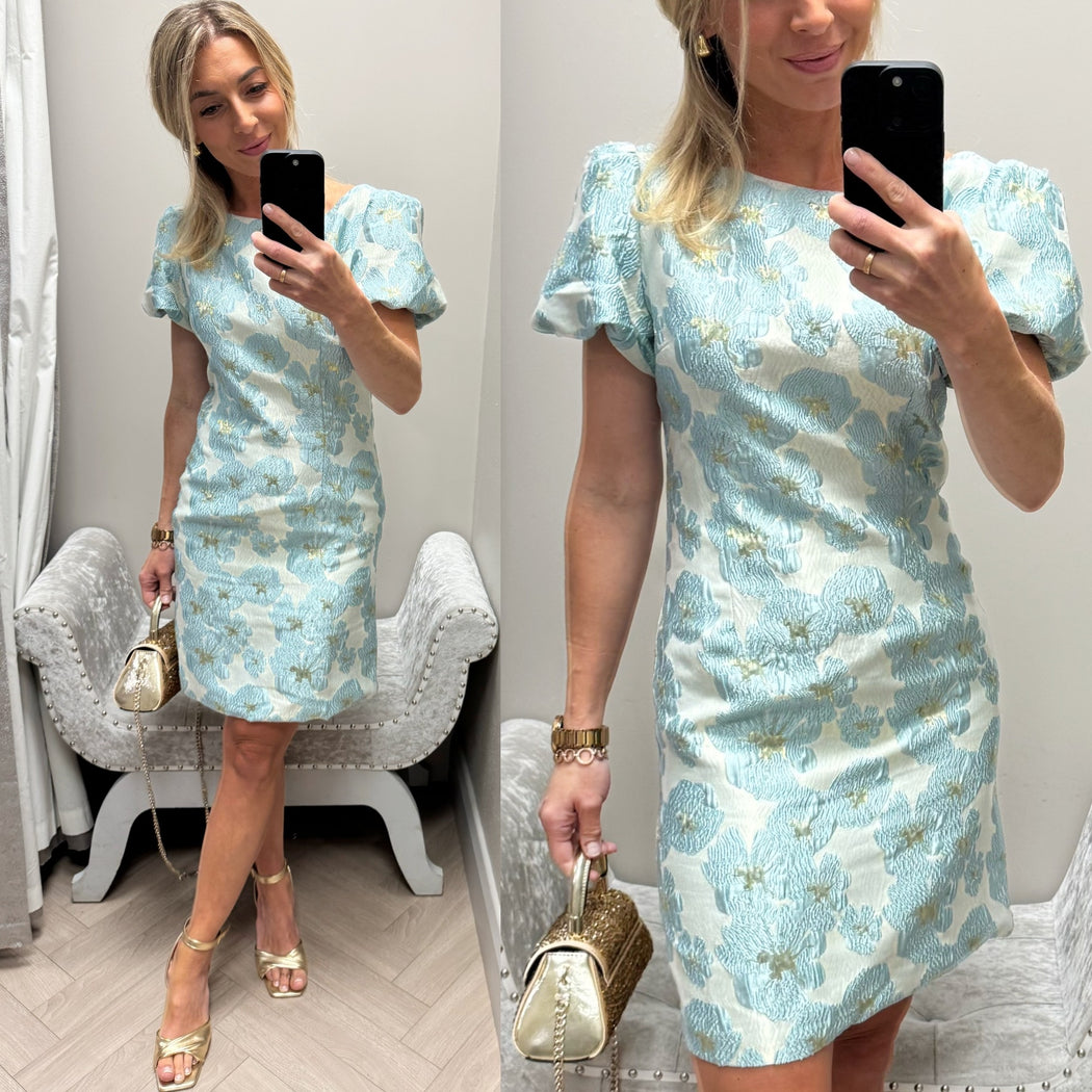 Katelyn blue jacquard shift dress