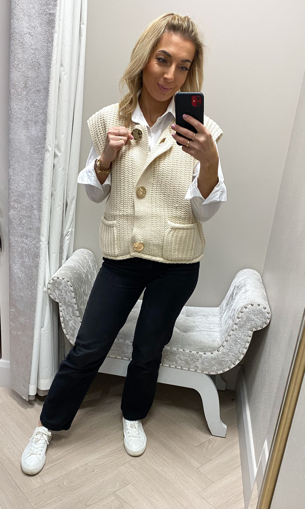 Jessie cream gold button knit