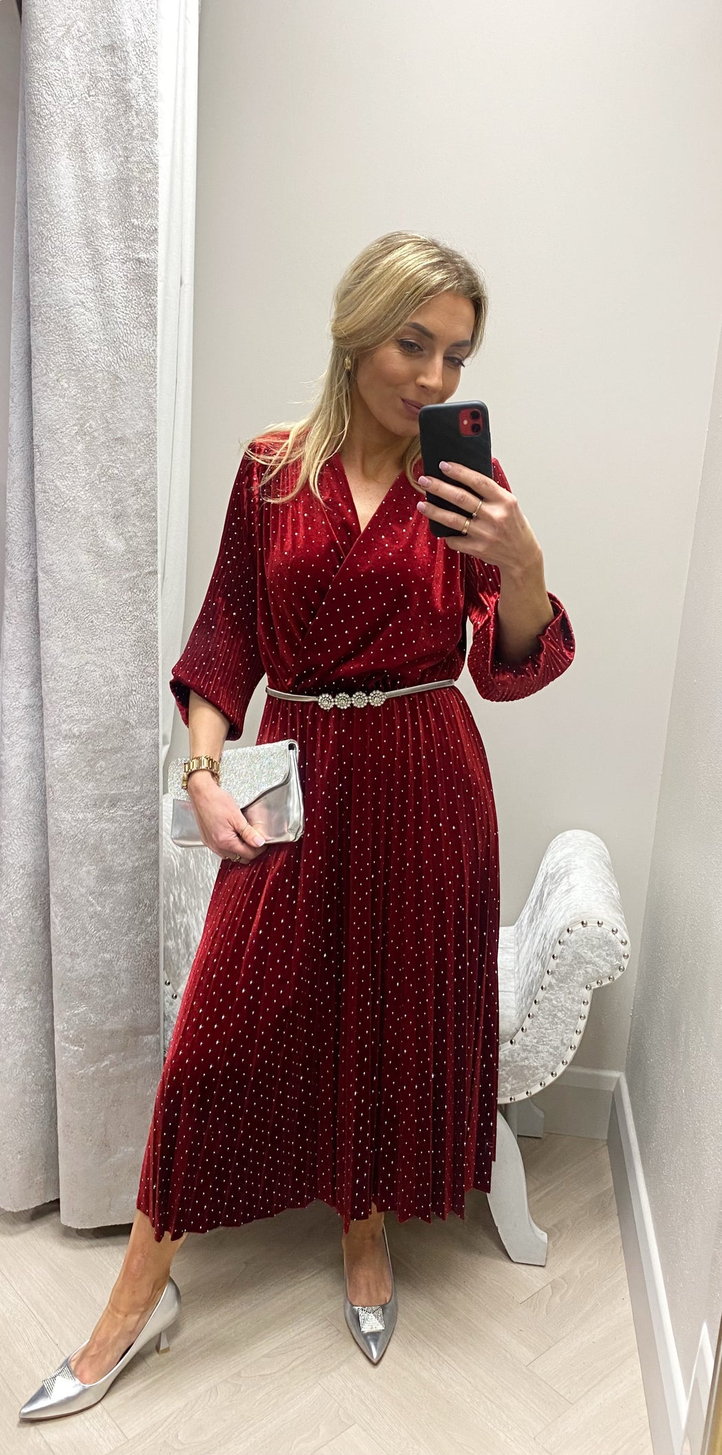 Zara red velvet sparkle midi