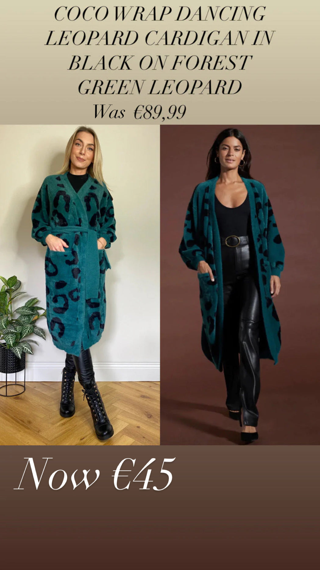 COCO GREEN WRAP DANCING LEOPARD CARDIGAN IN BLACK