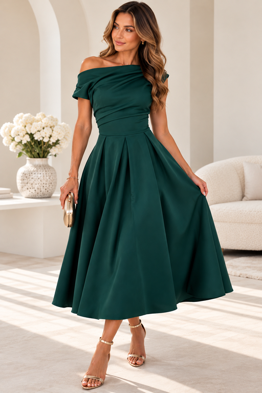 Betty emerald Asymmetric Midi Dress
