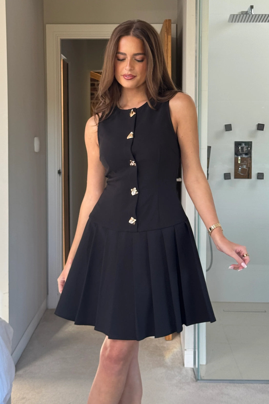 Penelope black Tailored Pleated Mini Dress