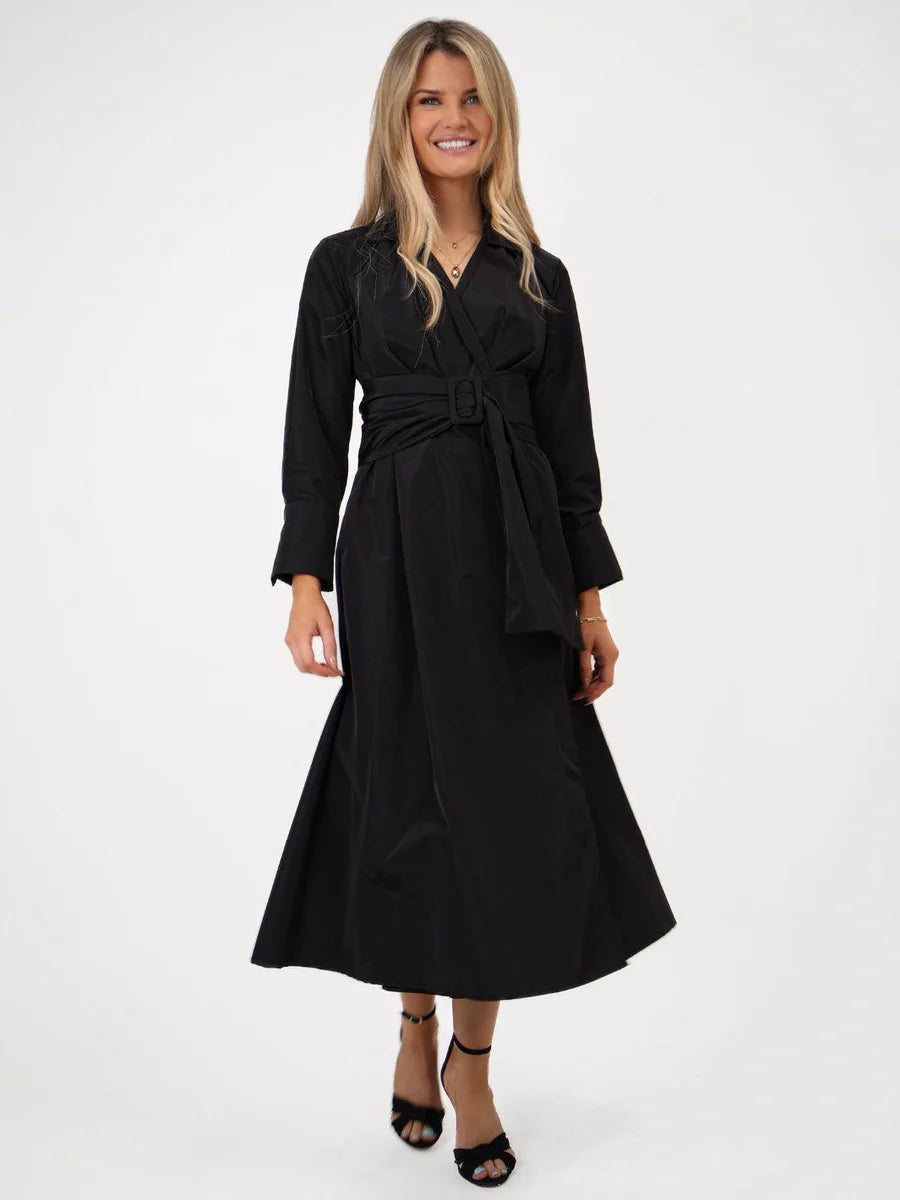 BLACK PENELOPE TAFFETA MIDI DRESS