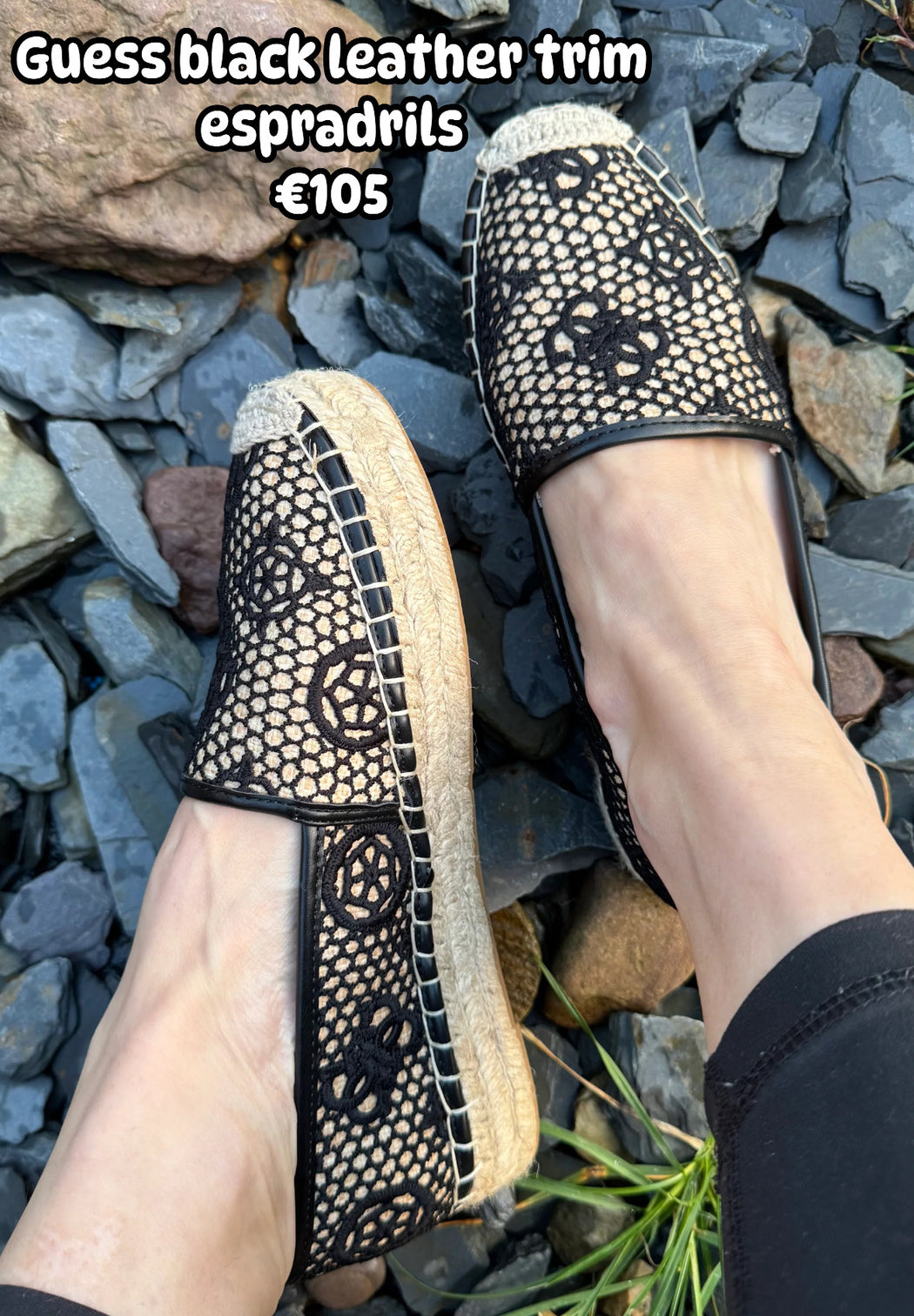 Guess black leather trim espradrils