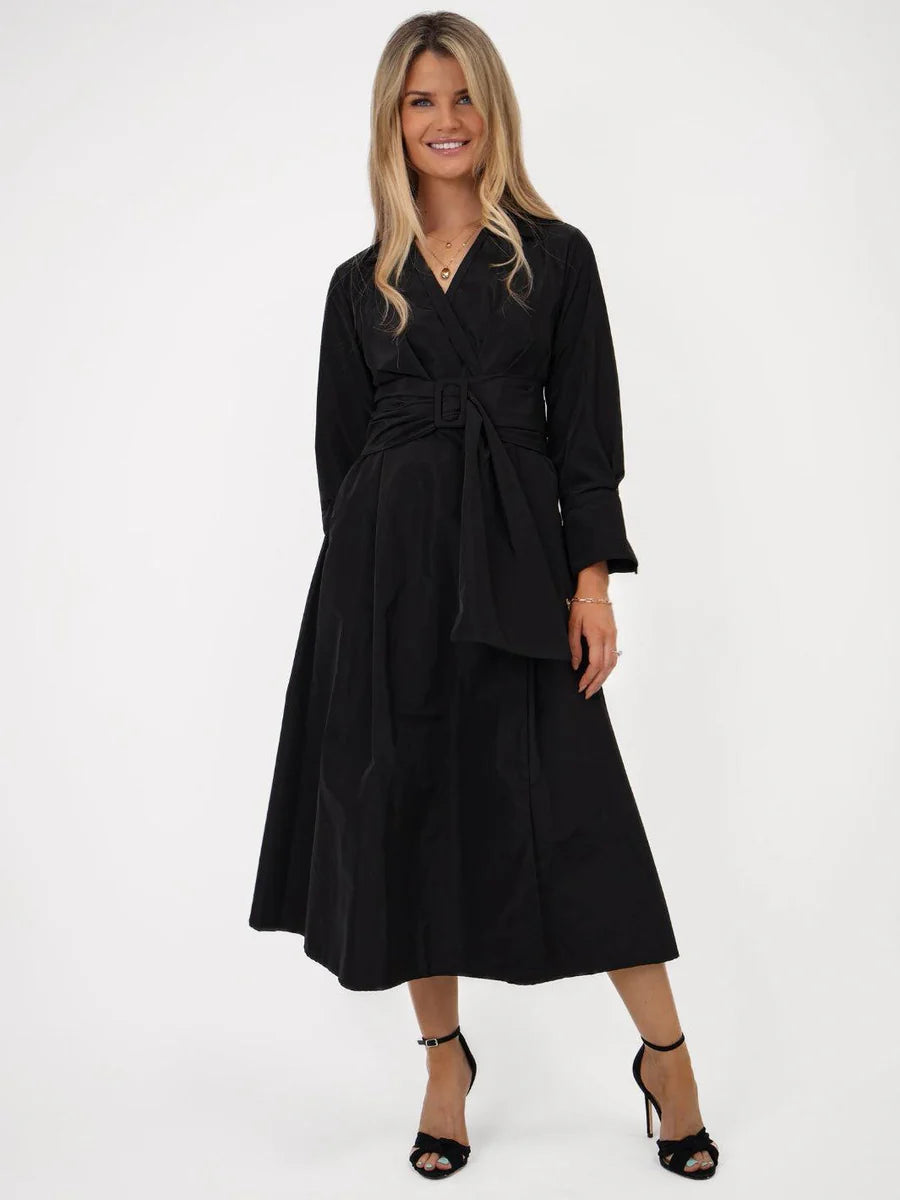 BLACK PENELOPE TAFFETA MIDI DRESS