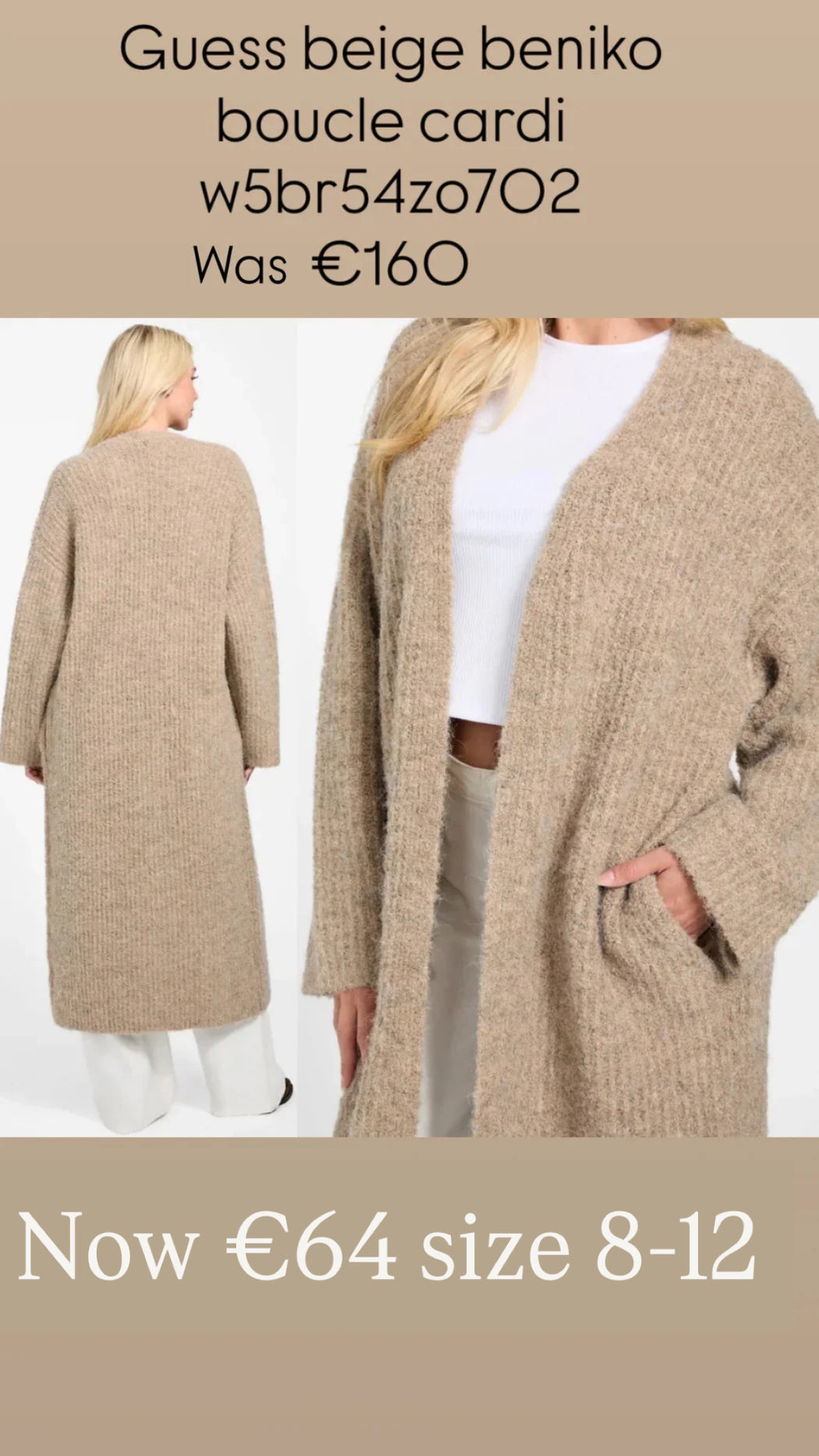 Guess beige beniko boucle  cardi w5br54zo702