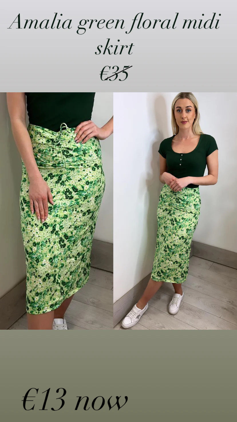 Amalia green floral midi skirt