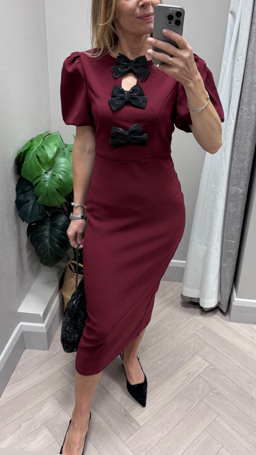 Emma Cut Out Bow Midi Dress Berry