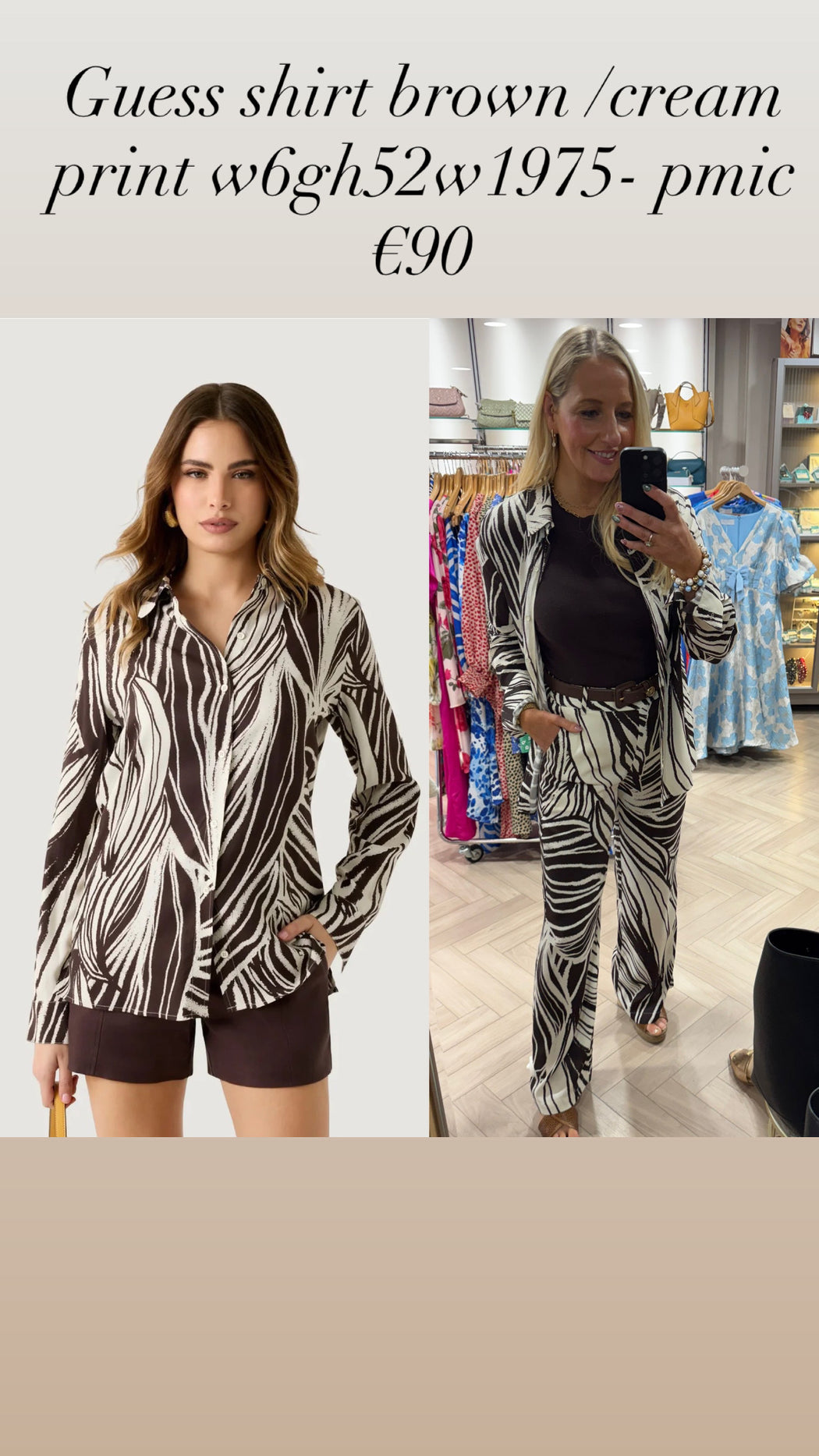 Guess shirt brown /cream  print w6gh52w1975- pmic