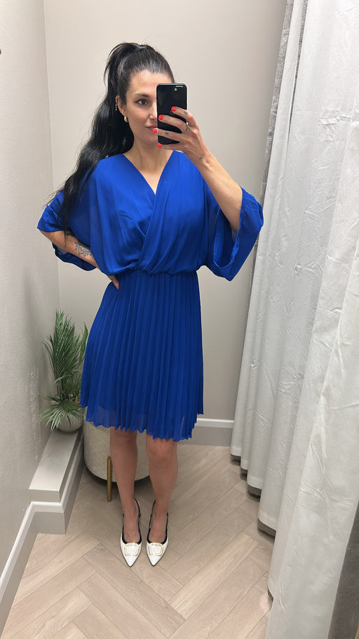 Mia blue v-neck pleated dress