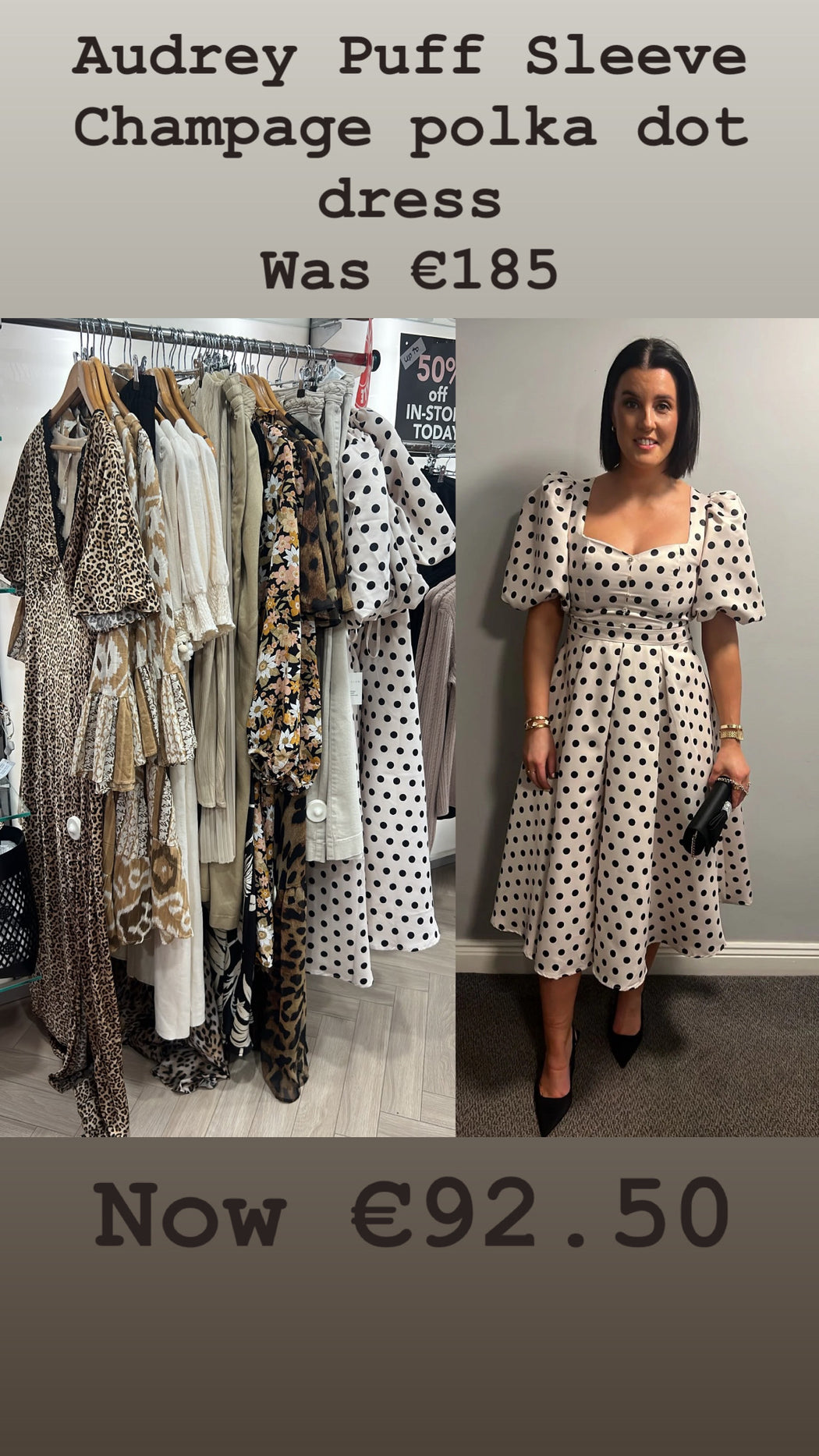 Audrey Puff Sleeve Champage polka dot dress
