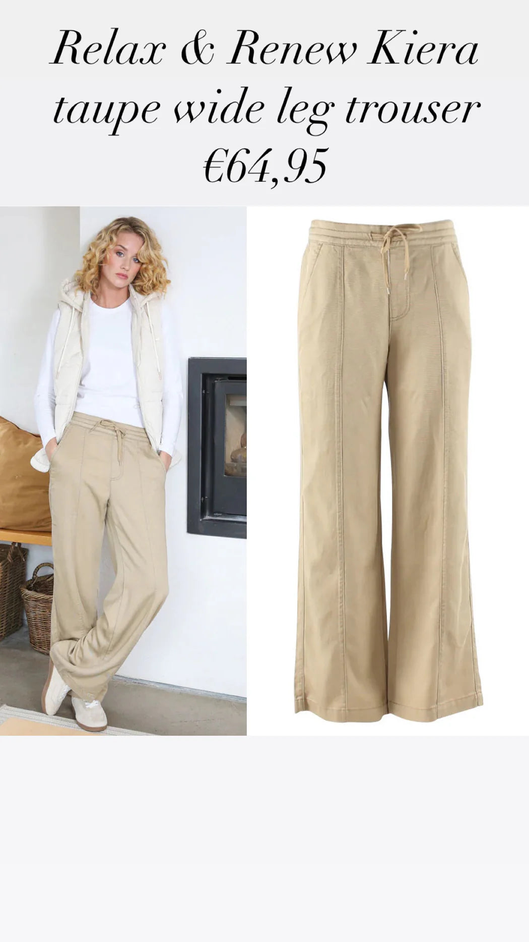 Relax & Renew Kiera taupe wide leg trouser