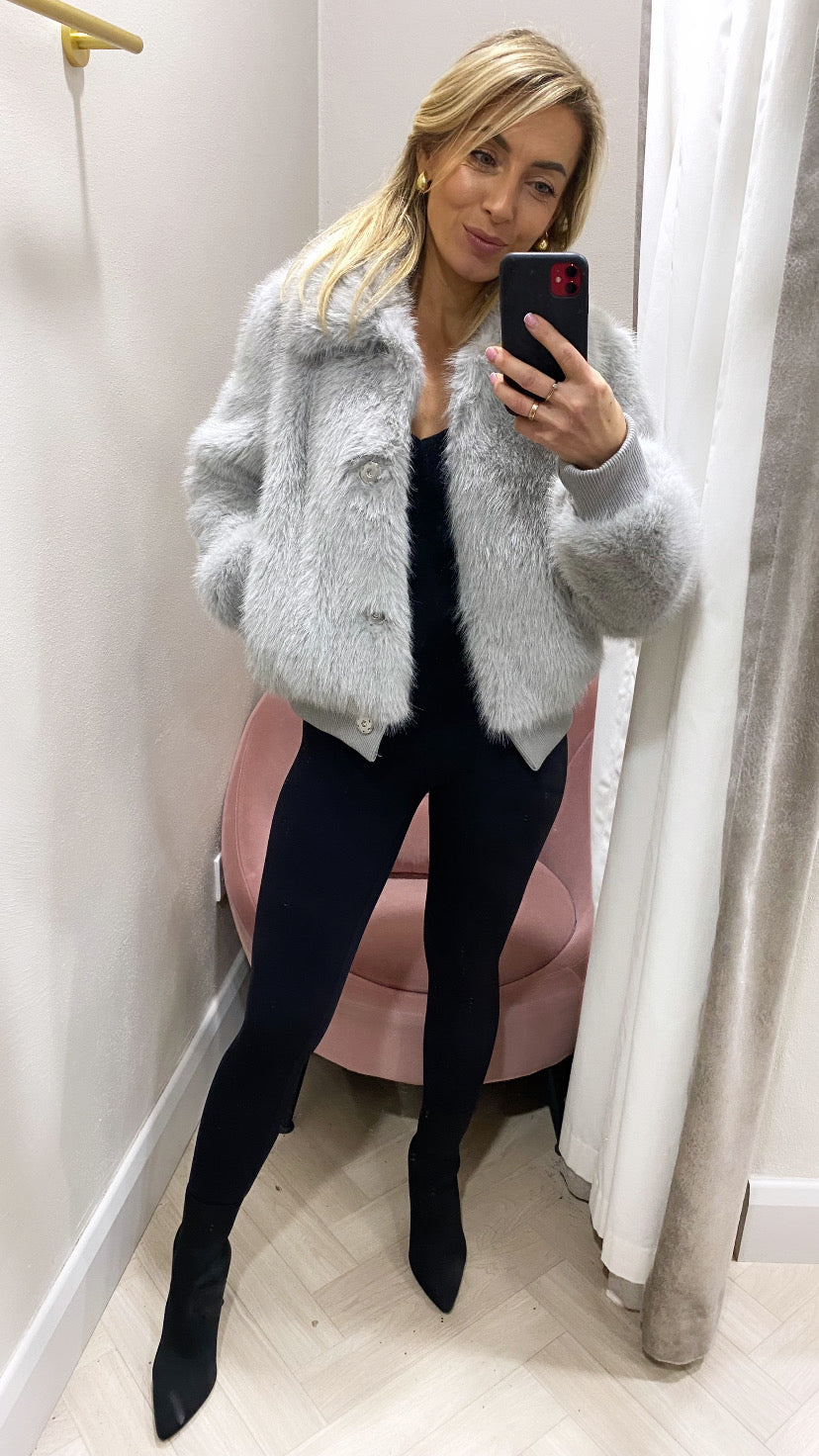 Faux fur grey guess bomber