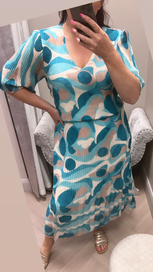 Miranda teal  print midi