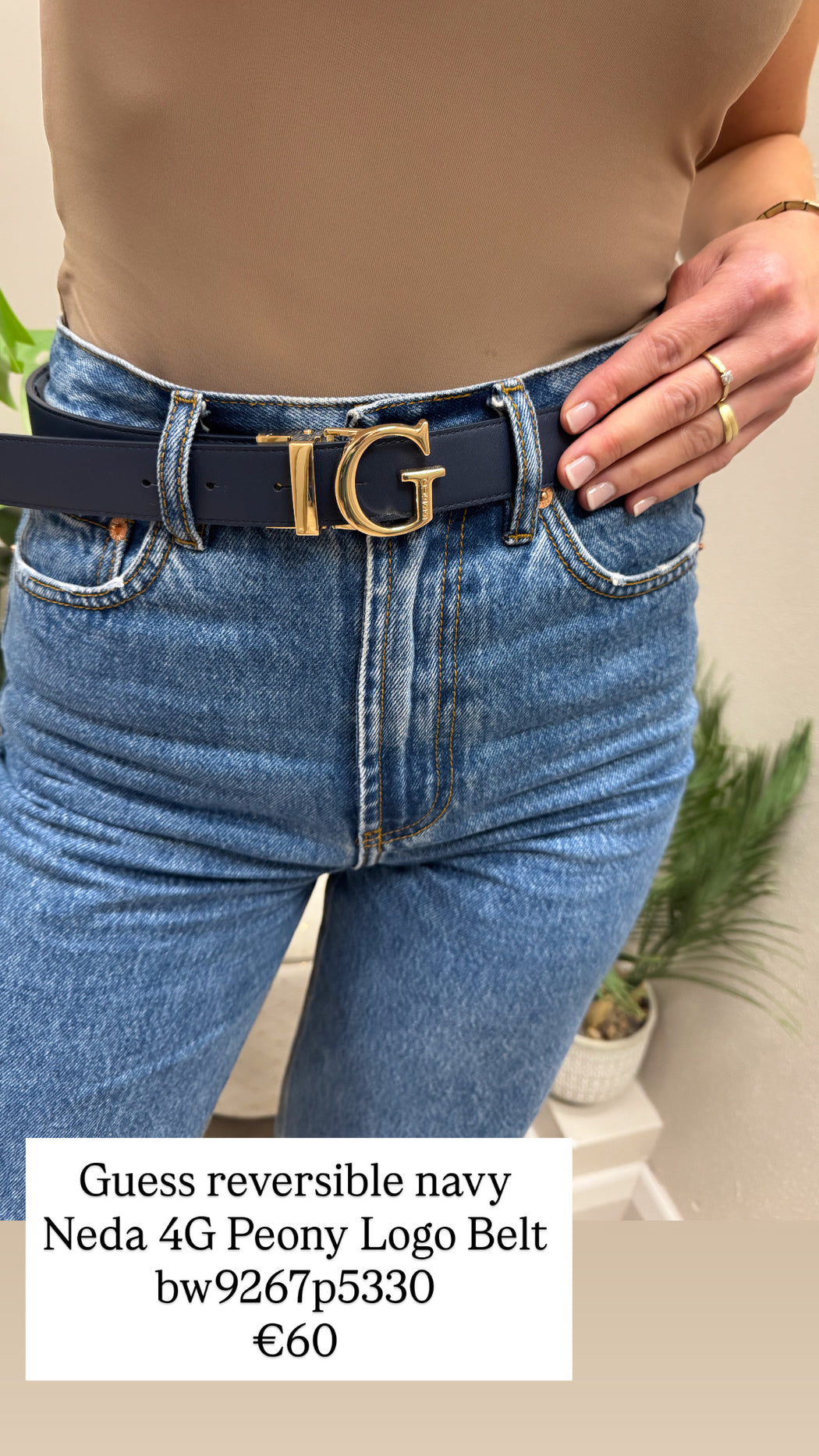 Guess reversible navy Neda 4G Peony Logo Belt bw9267p5330