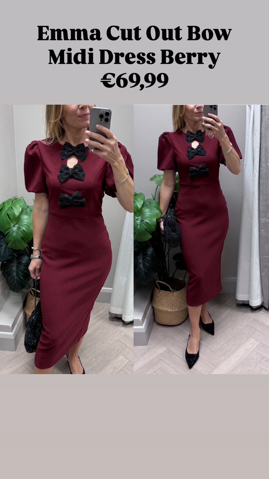Emma Cut Out Bow Midi Dress Berry