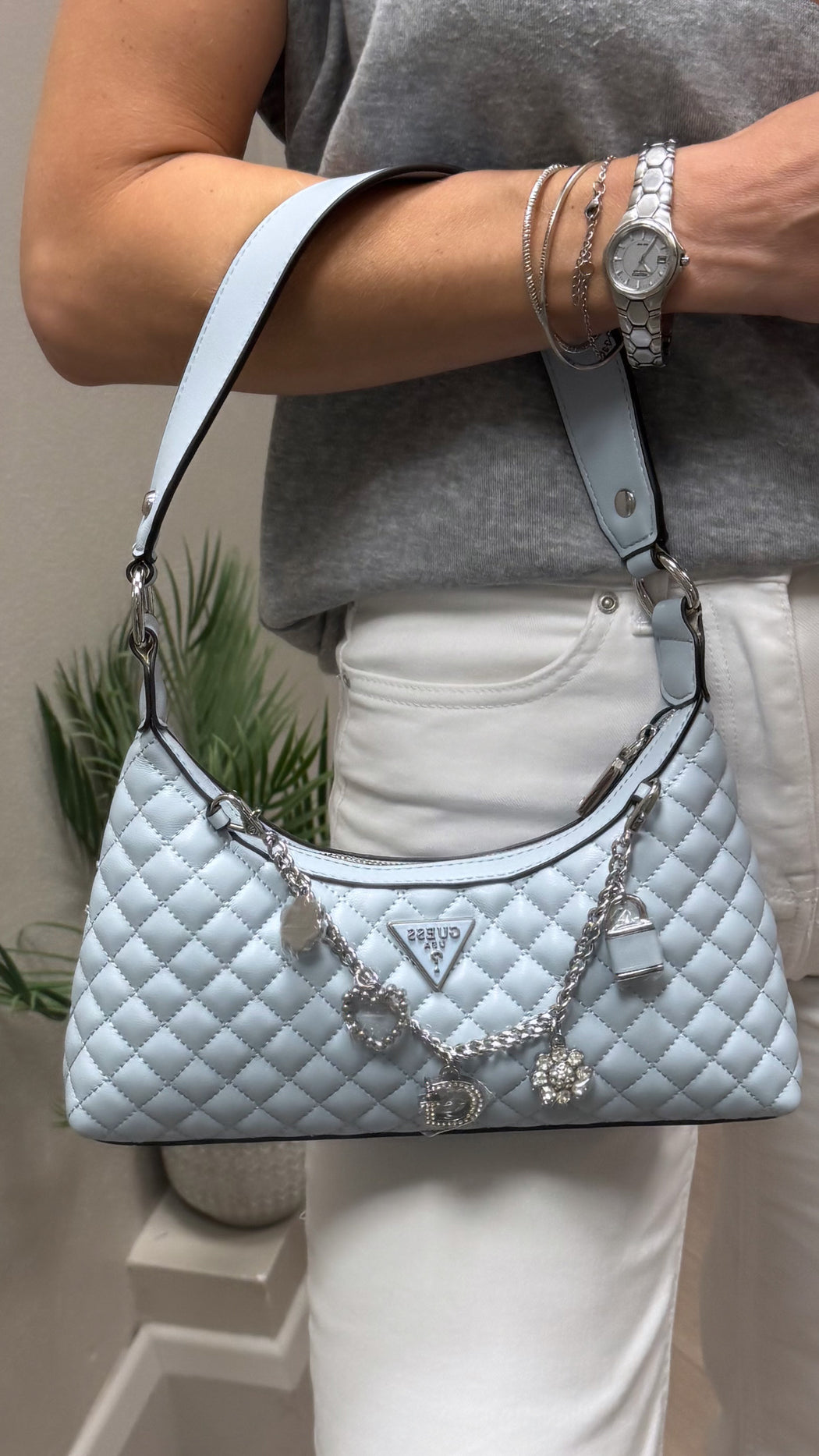 Guess misty blue everlee mini shoulder bag