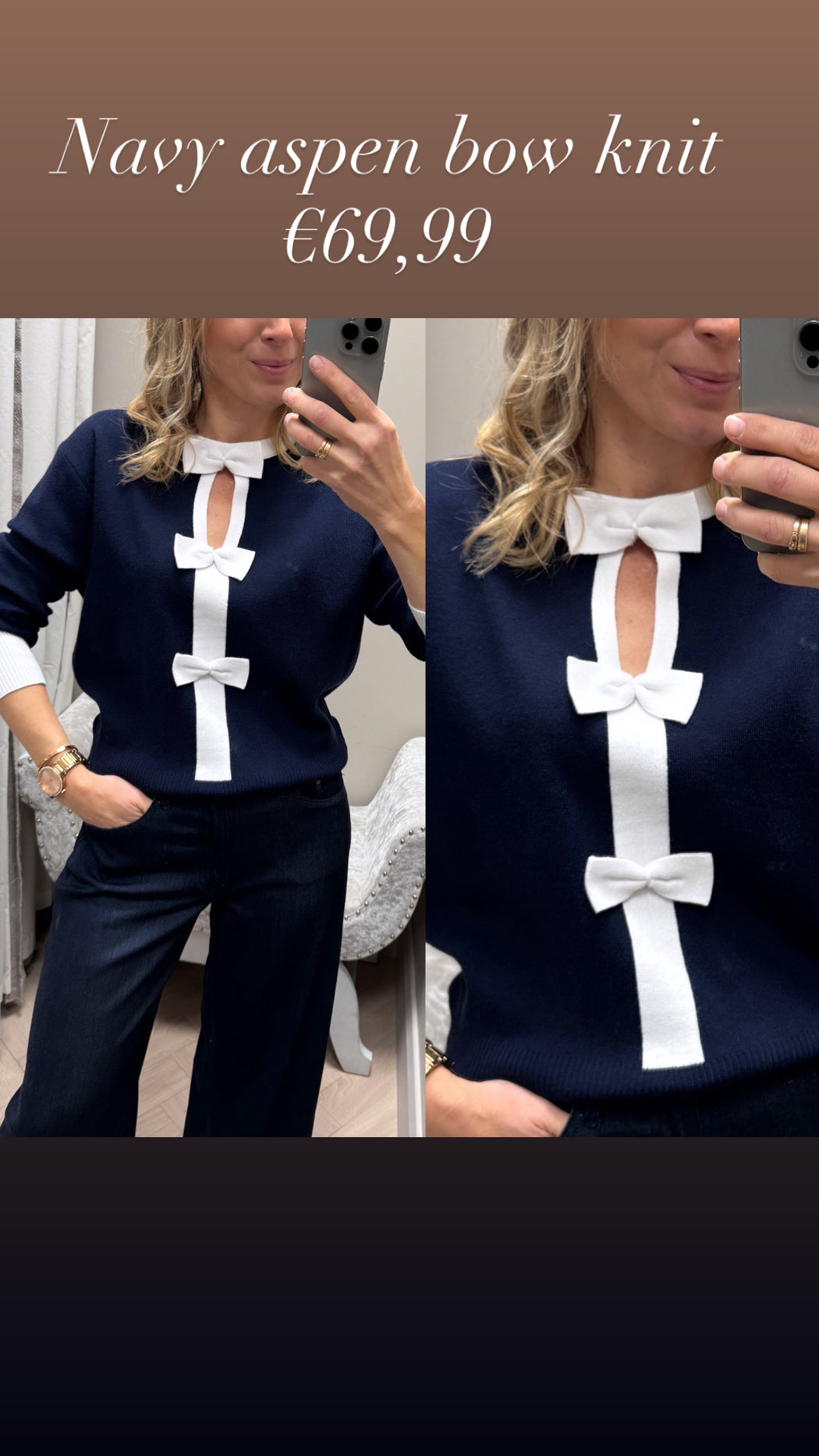 Navy aspen bow knit