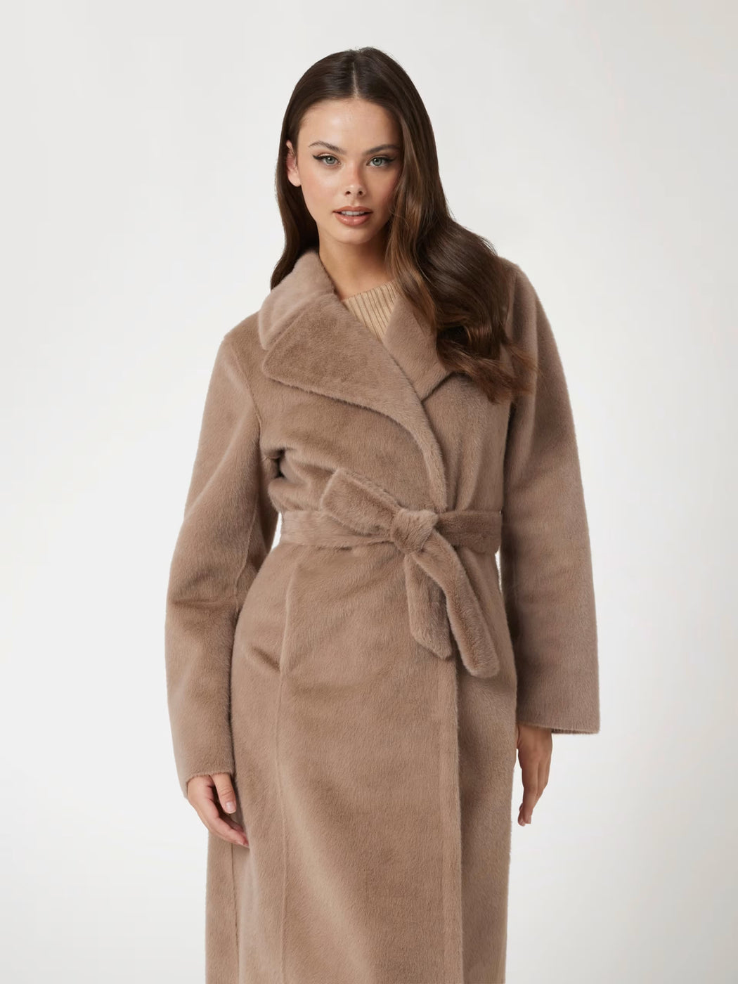 Guess Ada mocha longline faux mink coat