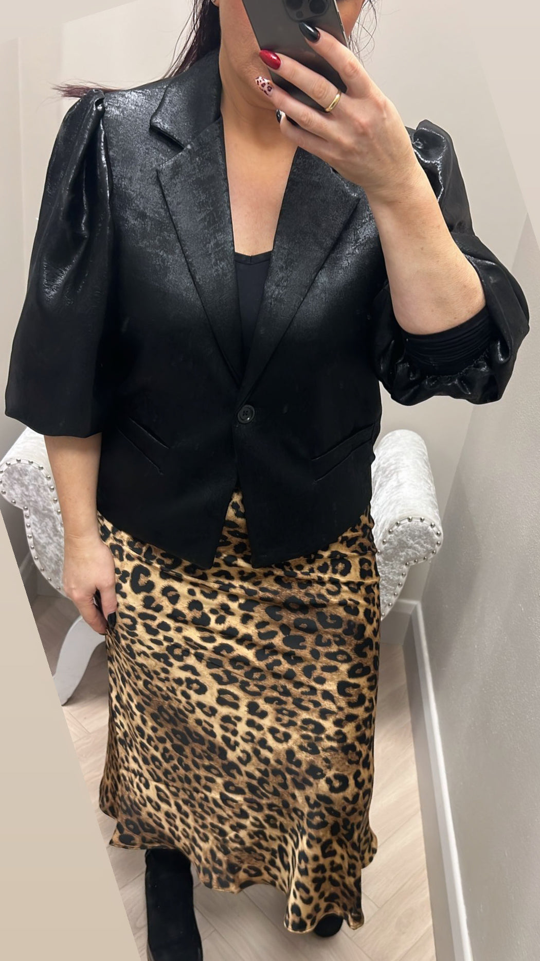 Zora leopard satin midi skirt