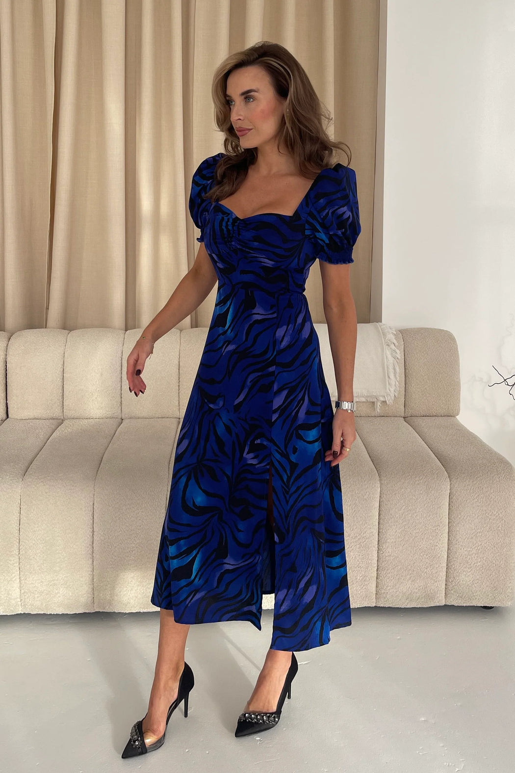 Lillian Blue Animal Sweetheart Midi Dress