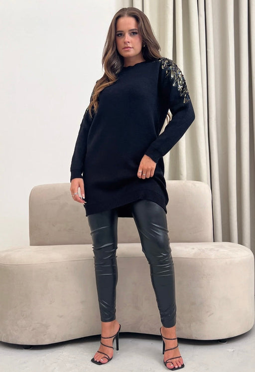 Black Holly Sequin Detail Jumper Dress