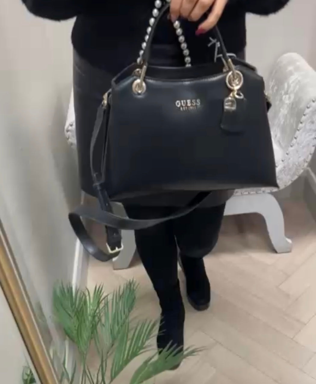 Guess black eco evaine satchel bag