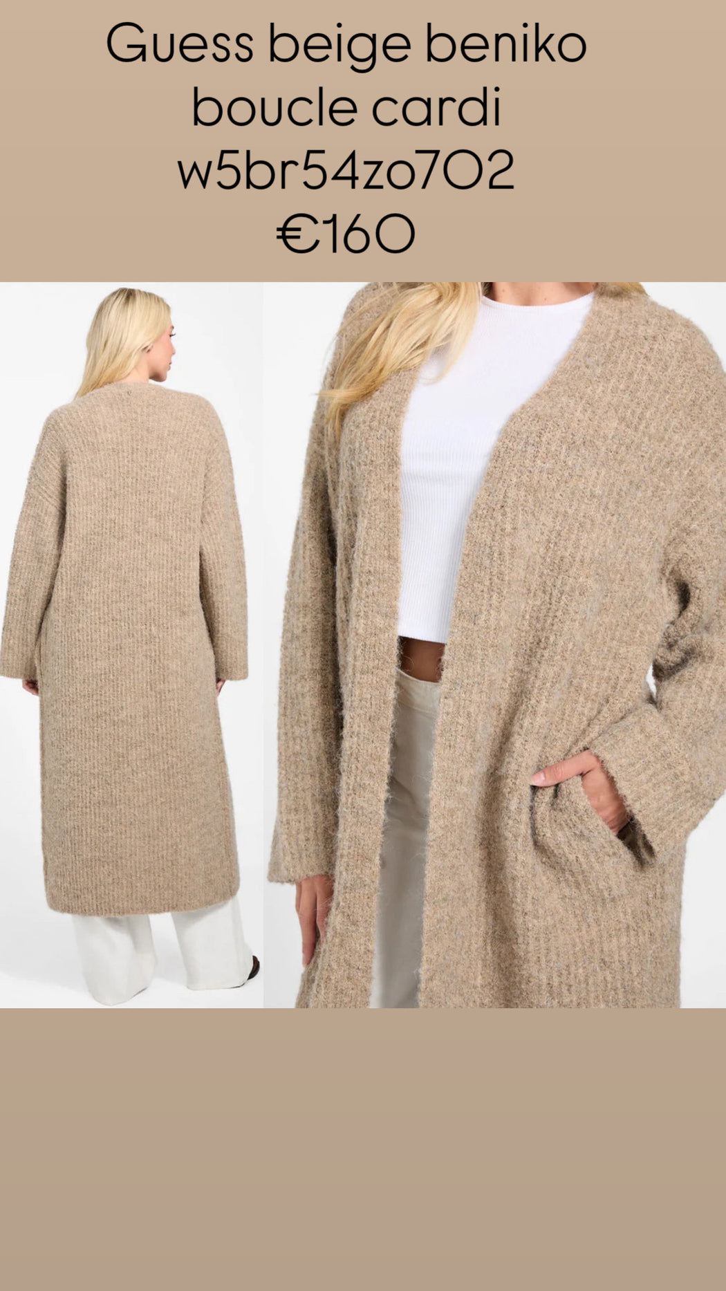 Guess beige beniko boucle  cardi w5br54zo702