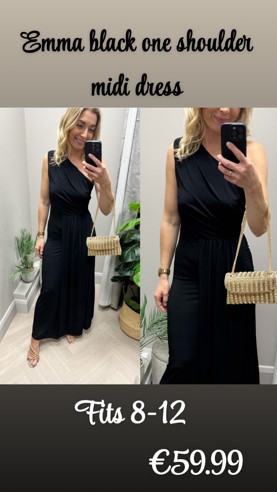 Emma black one shoulder midi dress