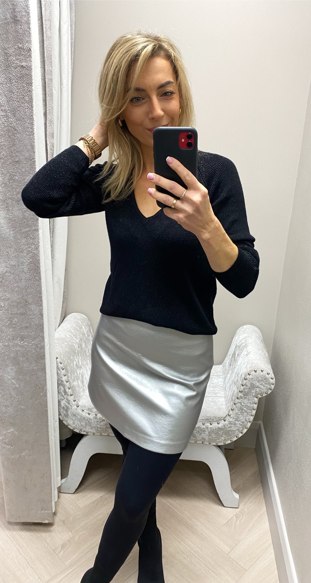 Metallic silver skirt