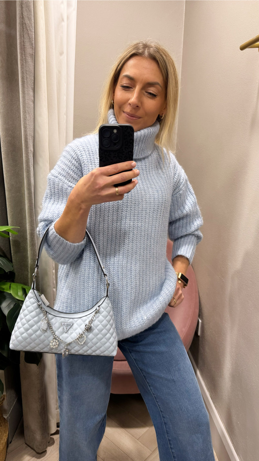 Guess misty blue everlee mini shoulder bag