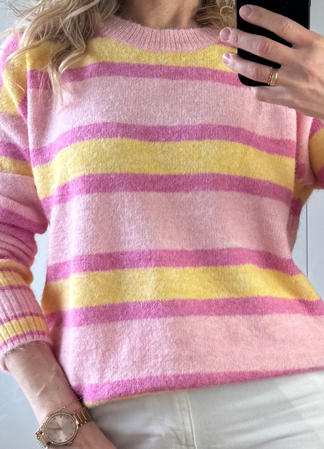 Anita pink stripe knit