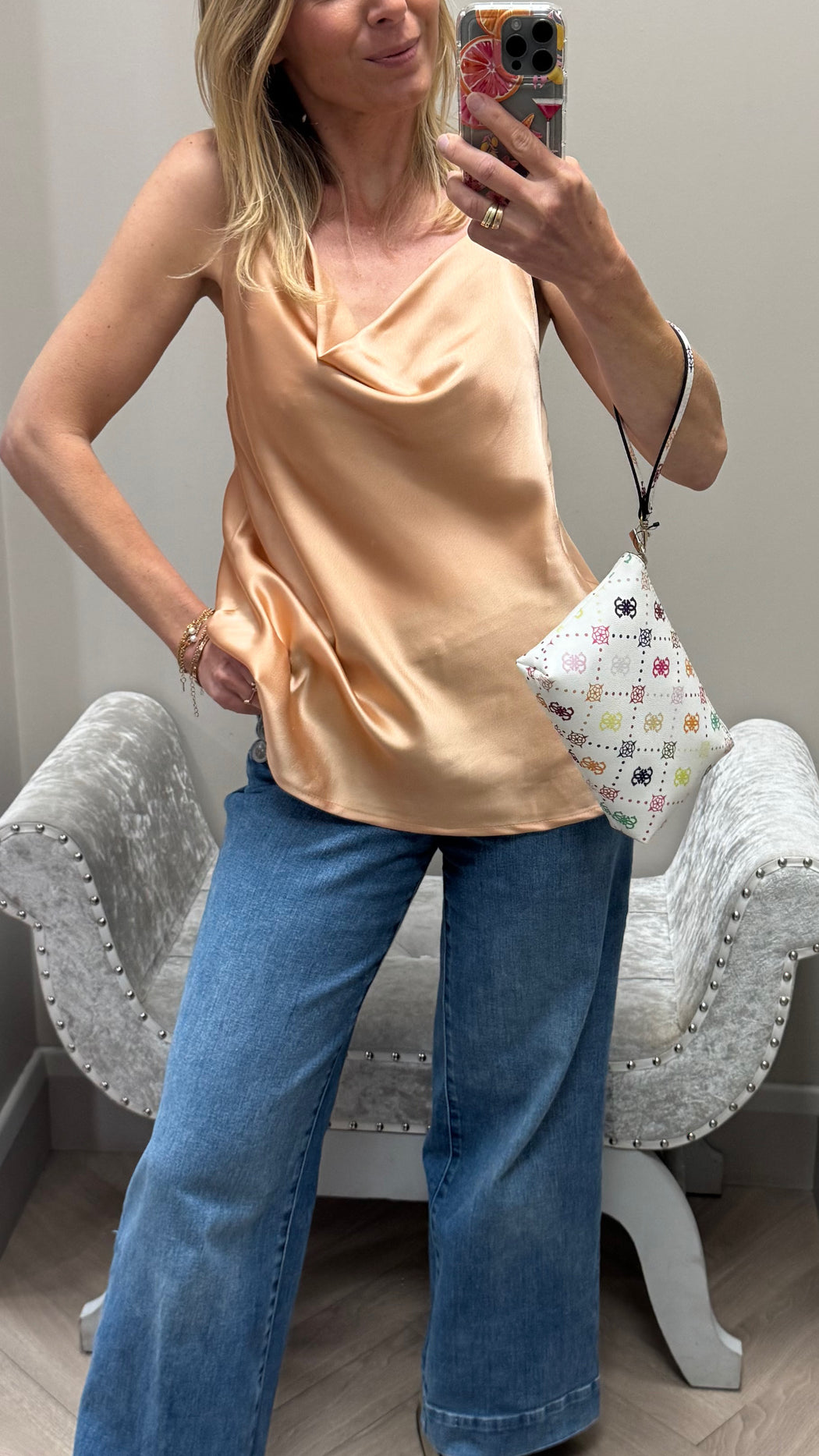 Pesca rose gold azalea satin cami top