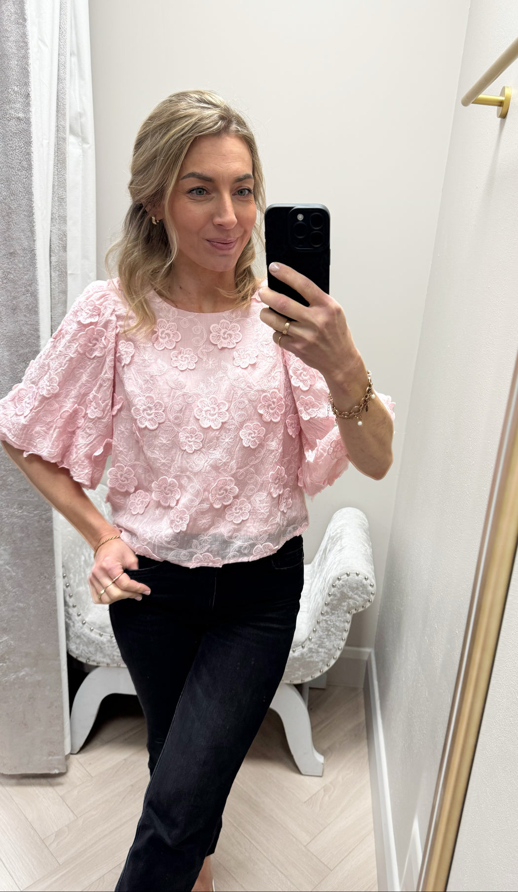 Bonnie rose pink floral puff sleeve top
