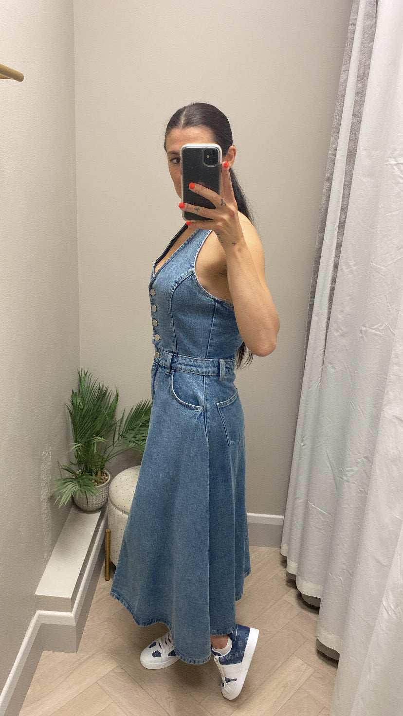 Brelle halter denim dress