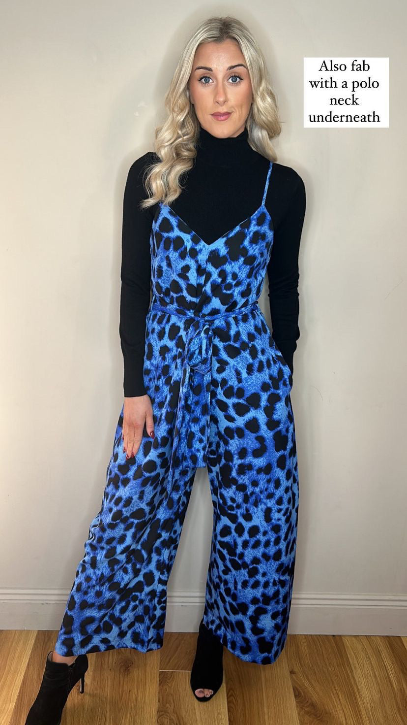 Gabriella jumpsuit dancing leopard  in Bright Blue Leopard